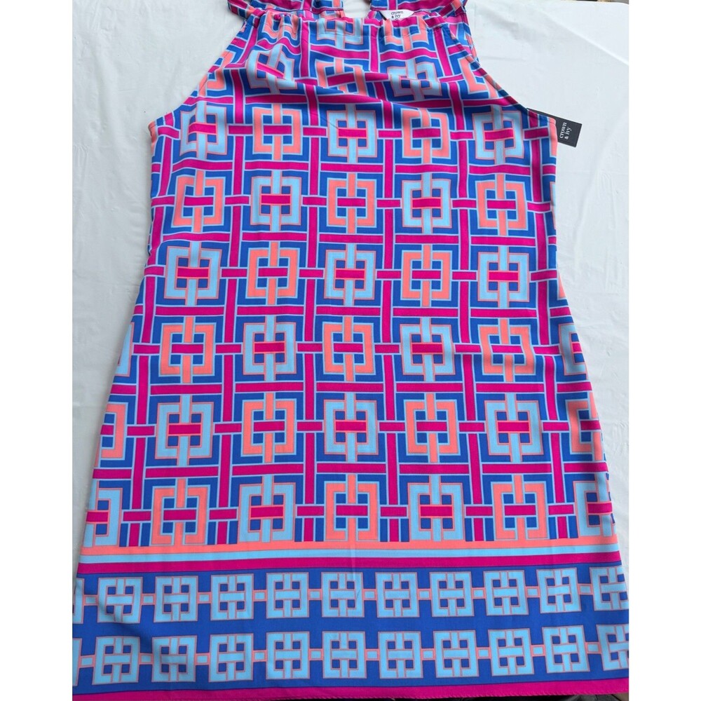 Crown & Ivy Geometric Swing Dress XL NWT Pink Blue Preppy Beach Summer Coastal